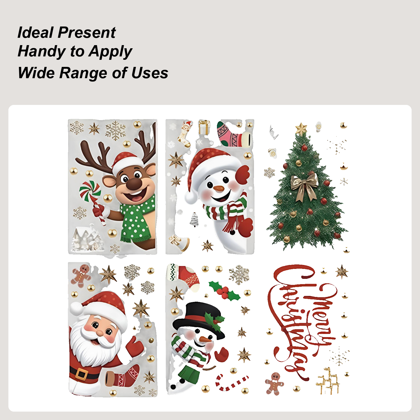 Snowflake Window Decal - Christmas Window Decorations Holiday Snowflake Santa