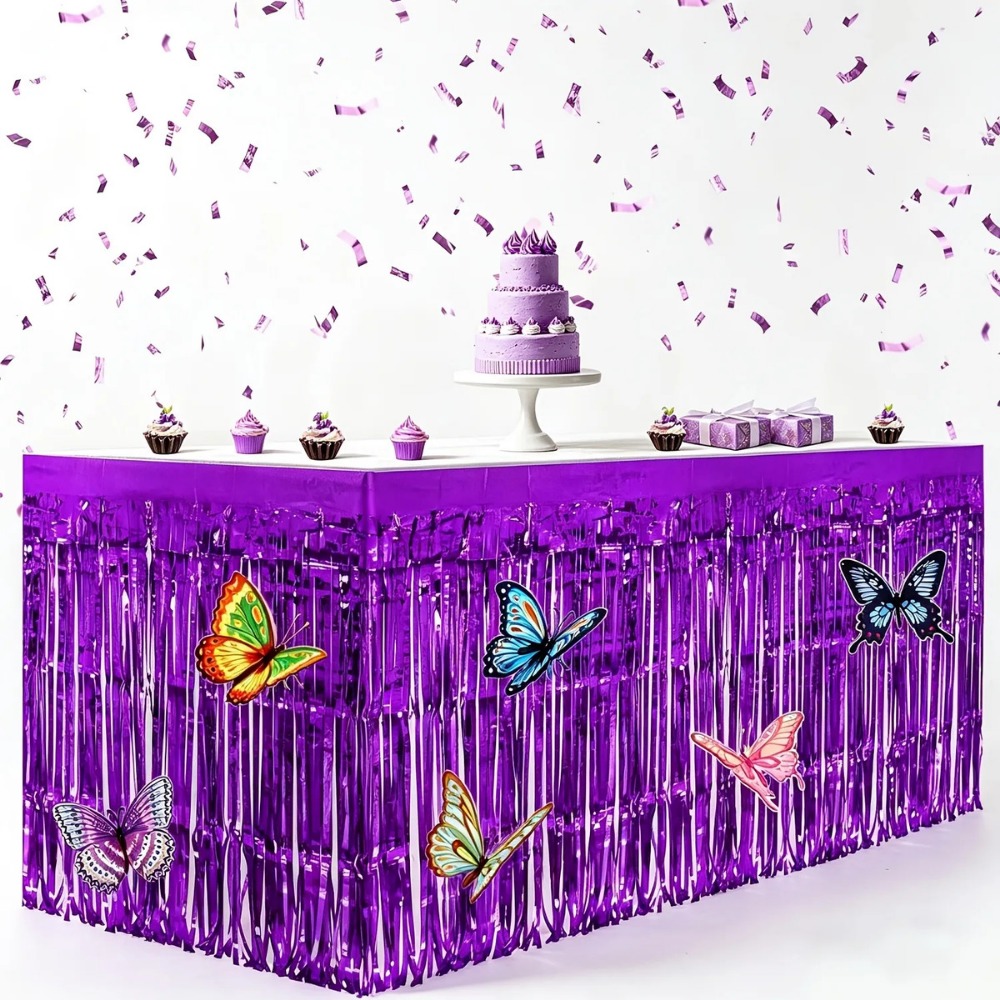 Christmas Table Runner - 7Pcs Purple Metallic Foil Table Runners,