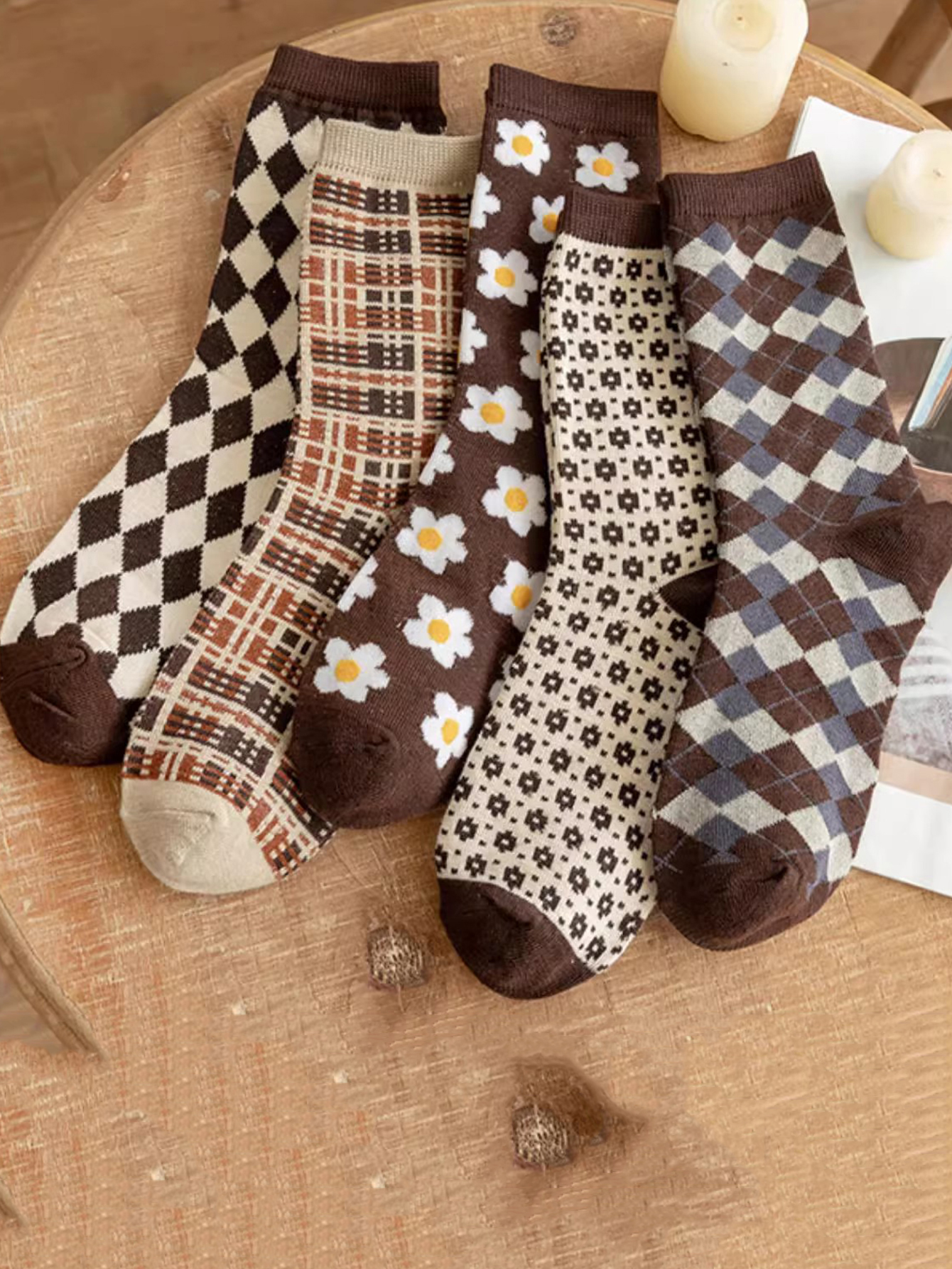 Christmas Throw Blanket - 5 Pairs Women Argyle Comfortable Crew