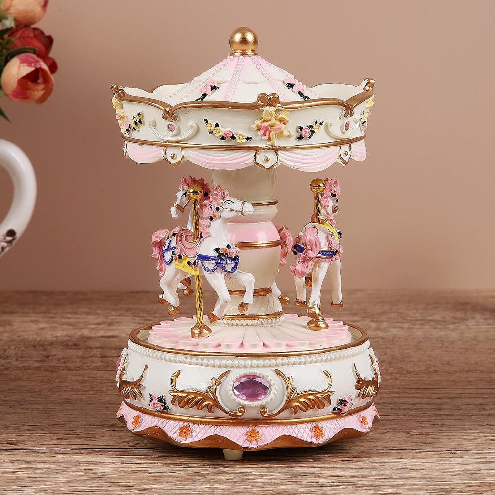 Snow Globe Musical - Handcrafted Resin Carousel Music Box Toy