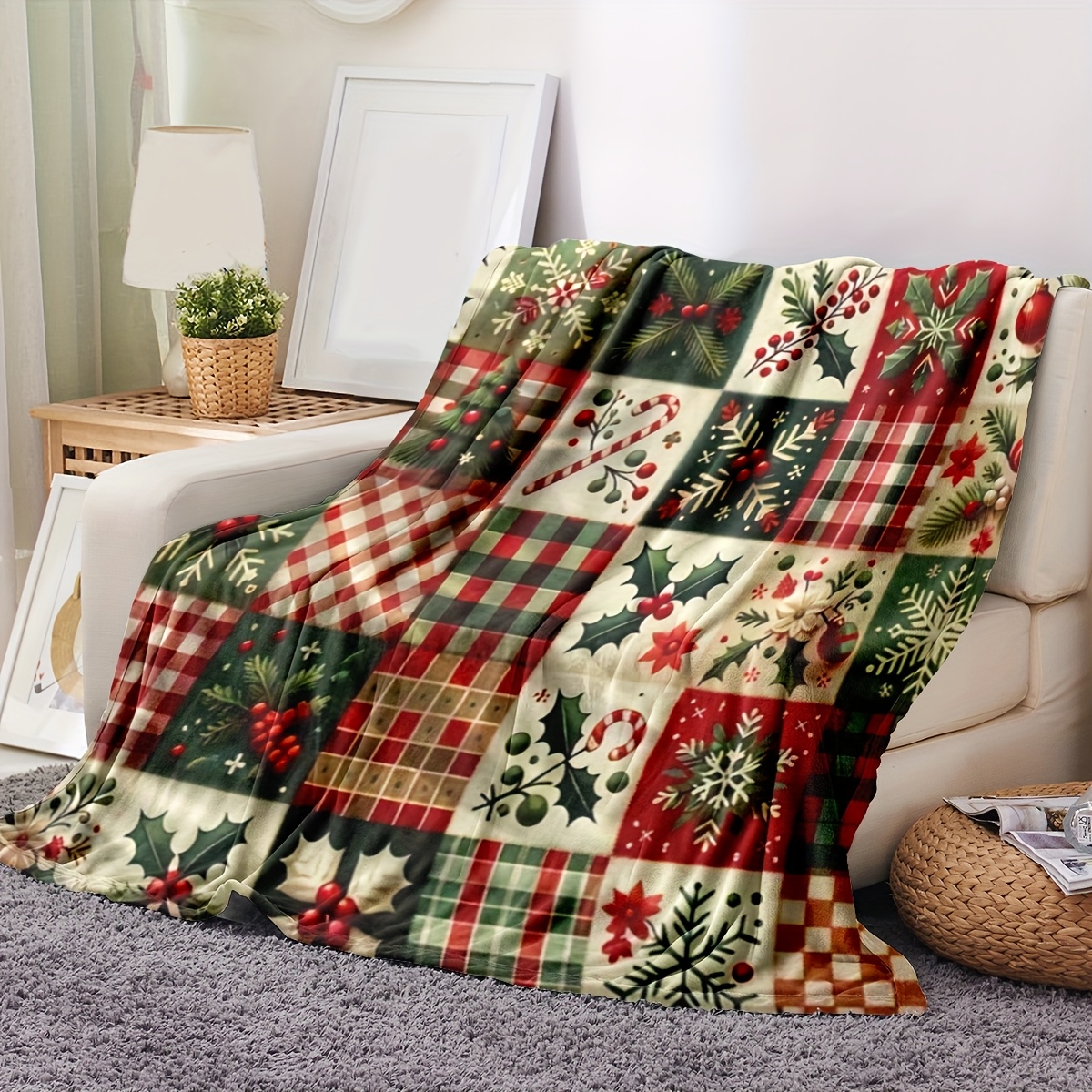 Festive Patchwork Throw Blanke - Christmas Throw Blanket review and price