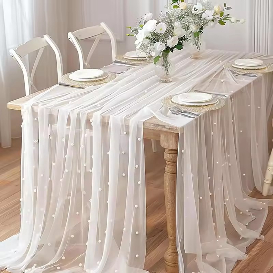 300x80cm Pearl Sheer Tulle Tab - Christmas Table Runner review and price